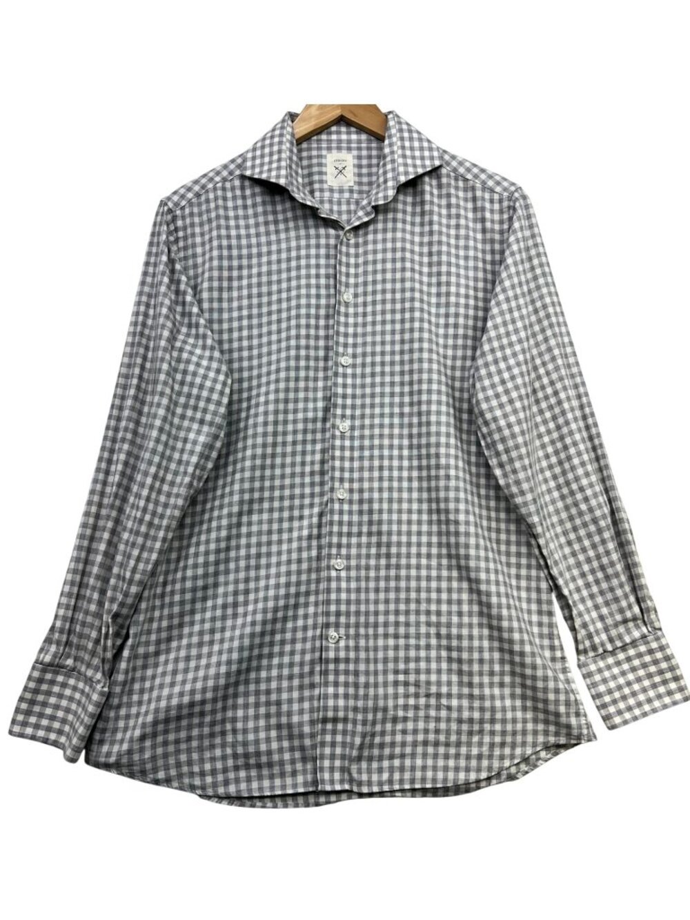 Strong Men's Cotton Button-Up Shirt Long Sleeve Lightweight Gray White Check